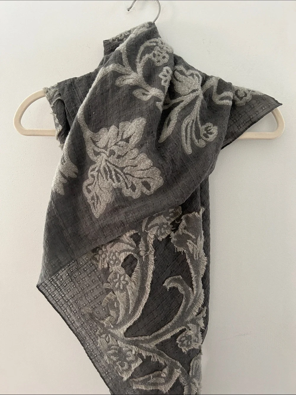 Pure Jill Gray Floral Embroidered Scarf Lightweight Drape Summer Evening Wrap